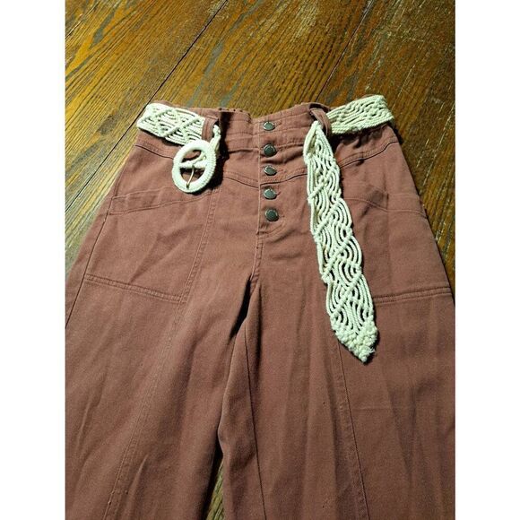 XS Knox Rose Elastic Partial Waist High Rise 4 Button Fly Pants Crochet Belt - Picture 2 of 3